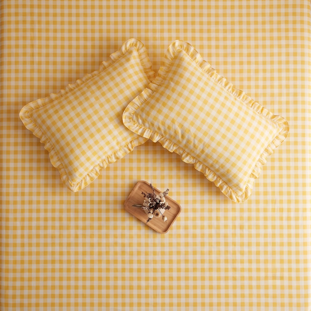 Dream Weaverz Home Polycotton (Flat) 260TC DoubleSIZE BEDSHEET(Yellow Check)