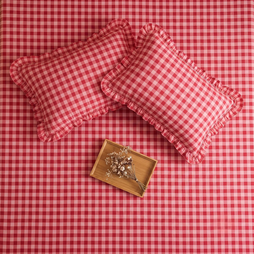 Dream Weaverz Home Polycotton (Flat) 260TC DoubleSIZE BEDSHEET(Red Check)