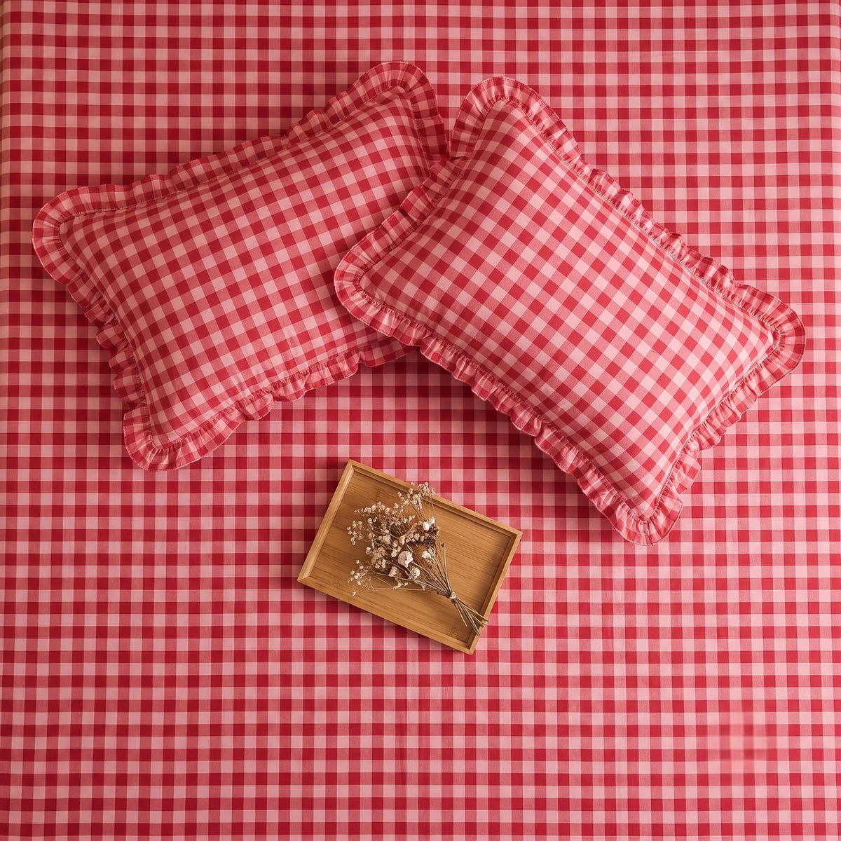 Dream Weaverz Home Polycotton (Flat) 260TC DoubleSIZE BEDSHEET(Red Check)