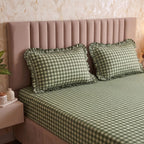 Dream Weaverz Home Polycotton (Fitted) 260TC DoubleSIZE BEDSHEET(Green-Check)