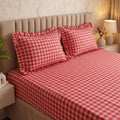 Dream Weaverz Home Polycotton (Fitted) 260TC DoubleSIZE BEDSHEET(Red Check)