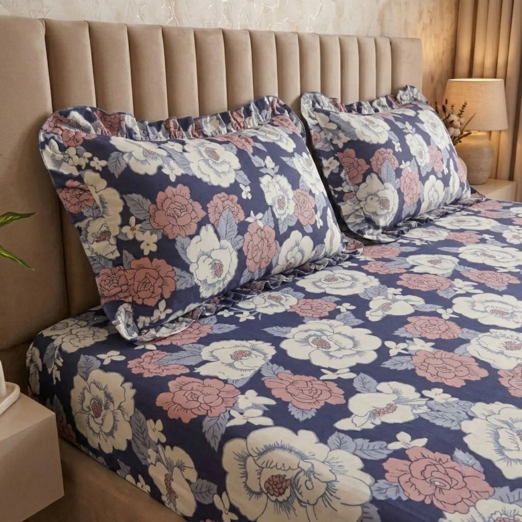 Dream Weaverz Home Polycotton (Fitted) 260TC DoubleSIZE BEDSHEET(Purple-Pink-White)