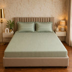 Dream Weaverz Home Polycotton (Fitted) 260TC DoubleSIZE BEDSHEET(Green Stripes)