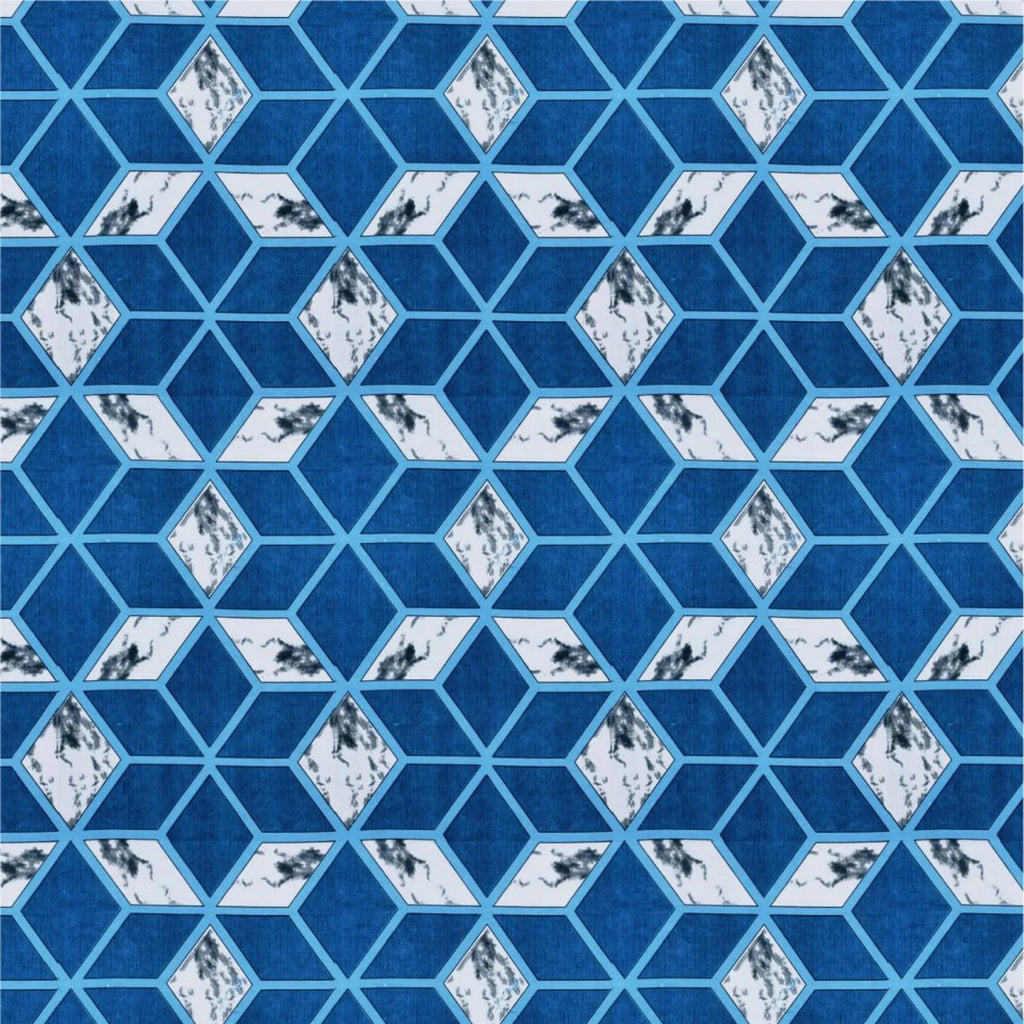 Dream Weaverz Home Polycotton King Fitted (Elastic) 260 TC Abstract 1 Bedsheet with 2 Pillow Covers (Blue-White)