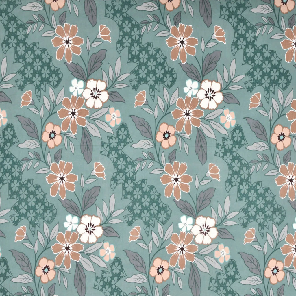 Dream Weaverz Home Polycotton King Fitted (Elastic) 260 TC Floral 1 Bedsheet (Green-Brown)
