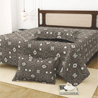 Dream Weaverz Cotton King Flat 220 TC Abstract 1 Bedsheet with 2 Pillow Covers (Grey-brown)