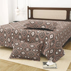 Dream Weaverz Cotton King Flat 220 TC Abstract 1 Bedsheet with 2 Pillow Covers (Brown-white)