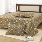 Dream Weaverz Cotton King Flat 220 TC Abstract 1 Bedsheet with 2 Pillow Covers (Mustard)