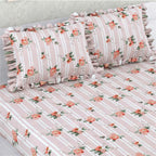 Dream Weaverz Home Polycotton Double Fitted (Elastic) 260 TC Floral 1 Bedsheet with 2 Pillow Covers (Pink)