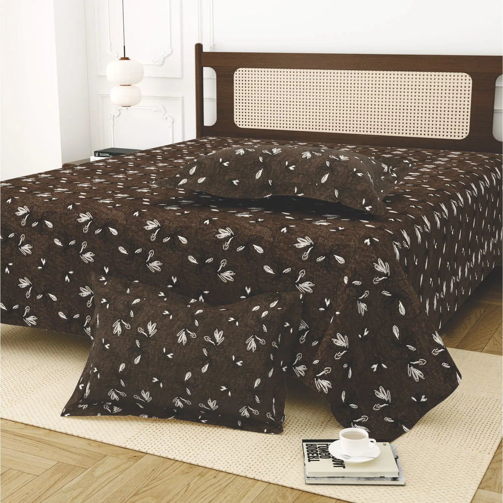 Dream Weaverz Cotton King Flat 220 TC Abstract 1 Bedsheet with 2 Pillow Covers (Chocolate brown)