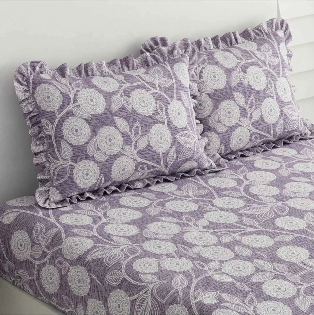 Dream Weaverz Home Polycotton Double Fitted (Elastic) 260 TC Abstract 1 Bedsheet with 2 Pillow Covers (Grey)
