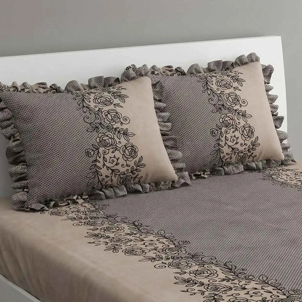 Dream Weaverz Home Polycotton Double Fitted (Elastic) 260 TC Abstract 1 Bedsheet with 2 Pillow Covers (Grey)