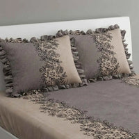 Dream Weaverz Home Polycotton Double Fitted (Elastic) 260 TC Abstract 1 Bedsheet with 2 Pillow Covers (Grey)
