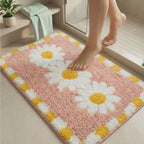 Dream Weaverz Microfiber Bathroom Mat (Pink-Yellow, Free)