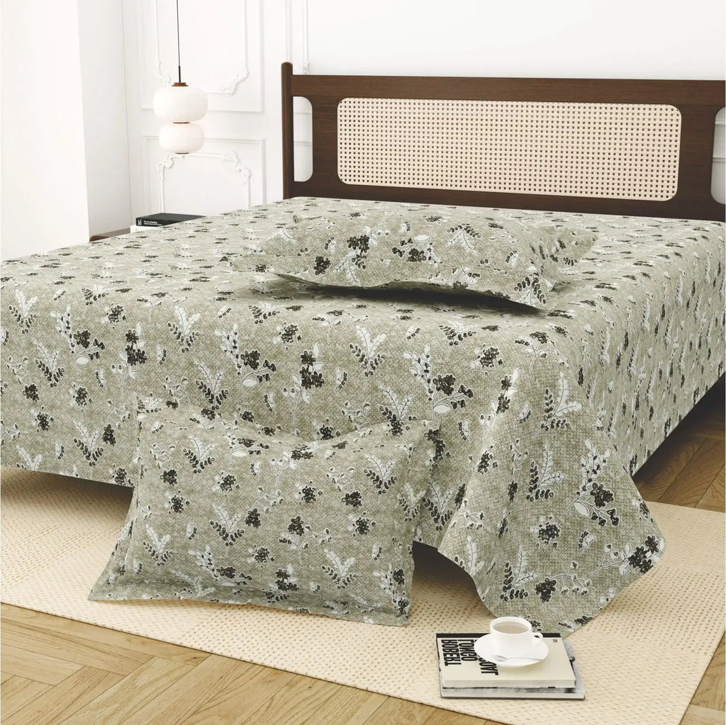 Dream Weaverz Cotton King Flat 220 TC Abstract 1 Bedsheet with 2 Pillow Covers (Sage green)