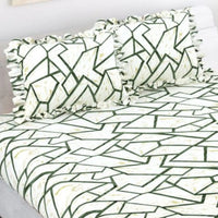 Dream Weaverz Home Polycotton King Fitted (Elastic) 260 TC Abstract 1 Bedsheet with 2 Pillow Covers (Cream-Green)