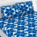 Dream Weaverz Home Polycotton King Fitted (Elastic) 260 TC Abstract 1 Bedsheet with 2 Pillow Covers (Blue-White)