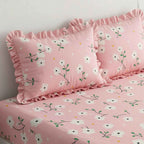 Dream Weaverz Home Polycotton King Fitted (Elastic) 260 TC Floral 1 Bedsheet with 2 Pillow Covers (Baby Pink)