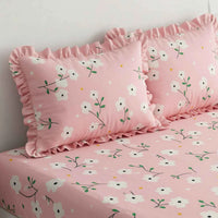 Dream Weaverz Home Polycotton King Fitted (Elastic) 260 TC Floral 1 Bedsheet with 2 Pillow Covers (Baby Pink)