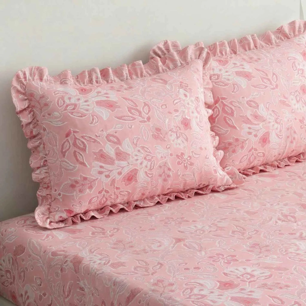 Dream Weaverz Home Polycotton King Fitted (Elastic) 260 TC Floral 1 Bedsheet with 2 Pillow Covers (Pink)
