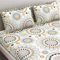 Dream Weaverz Home Polycotton King Fitted (Elastic) 260 TC Abstract 1 Bedsheet with 2 Pillow Covers (Off white)