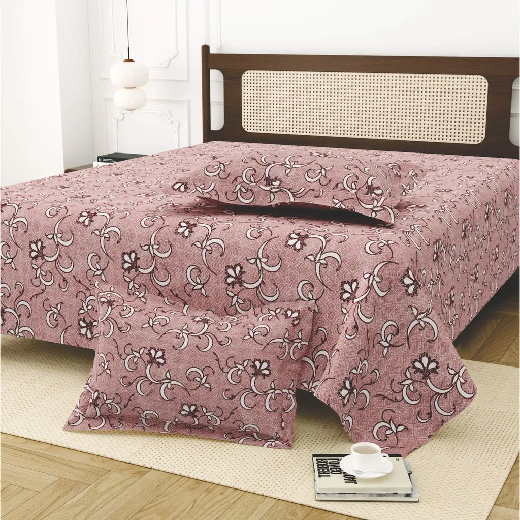 Dream Weaverz Cotton King Flat 220 TC Abstract 1 Bedsheet with 2 Pillow Covers (Mauve)