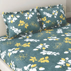 Dream Weaverz Home Polycotton King Fitted (Elastic) 260 TC Floral 1 Bedsheet with 2 Pillow Covers (Dark Green-White)