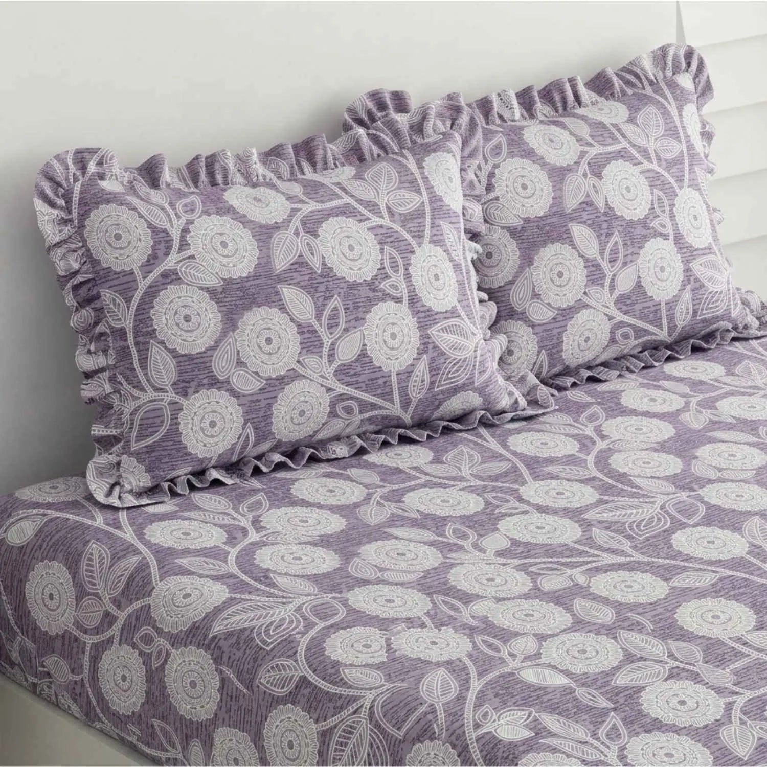 Dream Weaverz Polycotton Double Fitted (Elastic) 260 TC Abstract 1 Bedsheet with 2 Pillow Covers (Grey)