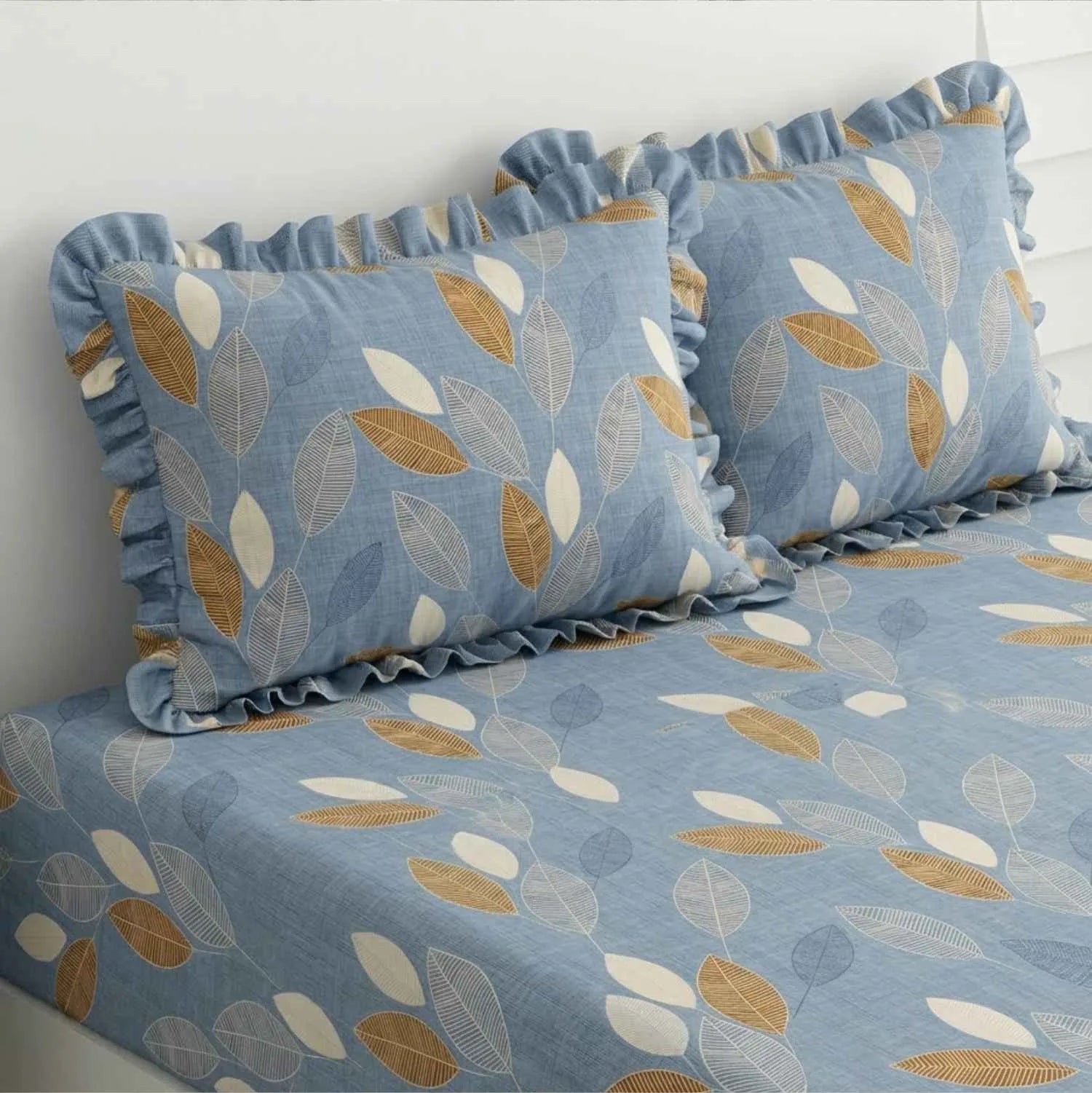 Dream Weaverz Polycotton Double Fitted (Elastic) 260 TC Abstract 1 Bedsheet with 2 Pillow Covers (Blue)