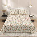 Dream Weaverz Cotton Super King Flat 220 TC Floral 1 Bedsheet with 2 Pillow Covers (Off White)