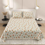 Dream Weaverz Cotton Super King Flat 220 TC Floral 1 Bedsheet with 2 Pillow Covers (Off White)