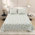 Dream Weaverz Cotton Super King Flat 220 TC Floral 1 Bedsheet with 2 Pillow Covers (Sky Blue-Orange)