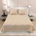 Dream Weaverz Cotton Super King Flat 220 TC Abstract 1 Bedsheet with 2 Pillow Covers (Peach-Yellow)