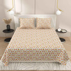 Dream Weaverz Cotton Super King Flat 220 TC Abstract 1 Bedsheet with 2 Pillow Covers (Peach-Yellow)