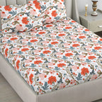 Dream Weaverz Cotton Queen Flat 220 TC Floral 1 Bedsheet with 2 Pillow Covers (Off white)