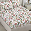 Dream Weaverz Cotton Queen Flat 220 TC Floral 1 Bedsheet with 2 Pillow Covers (White)