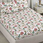 Dream Weaverz Cotton Queen Flat 220 TC Floral 1 Bedsheet with 2 Pillow Covers (White)
