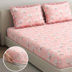 Dream Weaverz Home Polycotton King Fitted (Elastic) 260 TC Floral 1 Bedsheet with 2 Pillow Covers (Baby Pink)