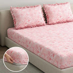 Dream Weaverz Home Polycotton King Fitted (Elastic) 260 TC Floral 1 Bedsheet with 2 Pillow Covers (Pink)