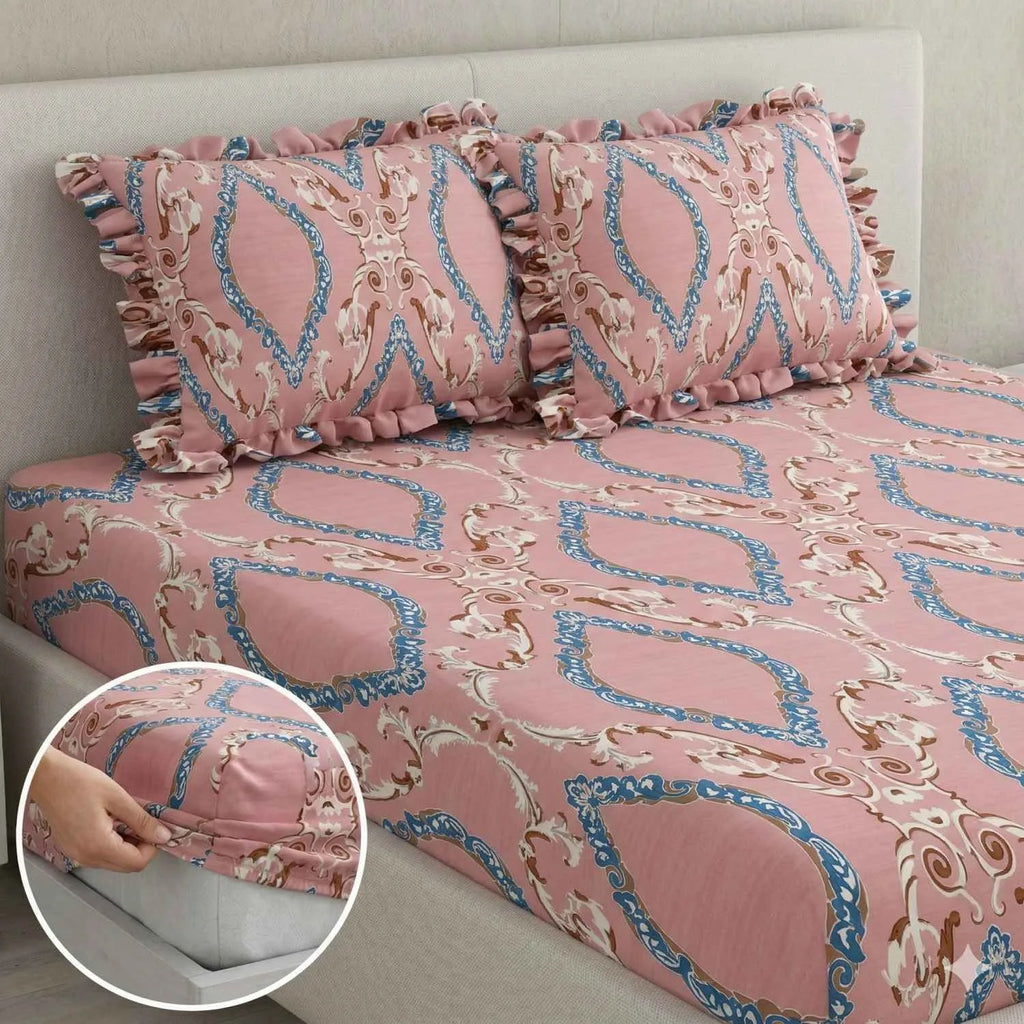 Dream Weaverz Home Polycotton Double Fitted (Elastic) 260 TC Abstract 1 Bedsheet with 2 Pillow Covers (Maroon)