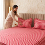 Dream Weaverz Home Polycotton (Flat) 260TC DoubleSIZE BEDSHEET(Red Check)