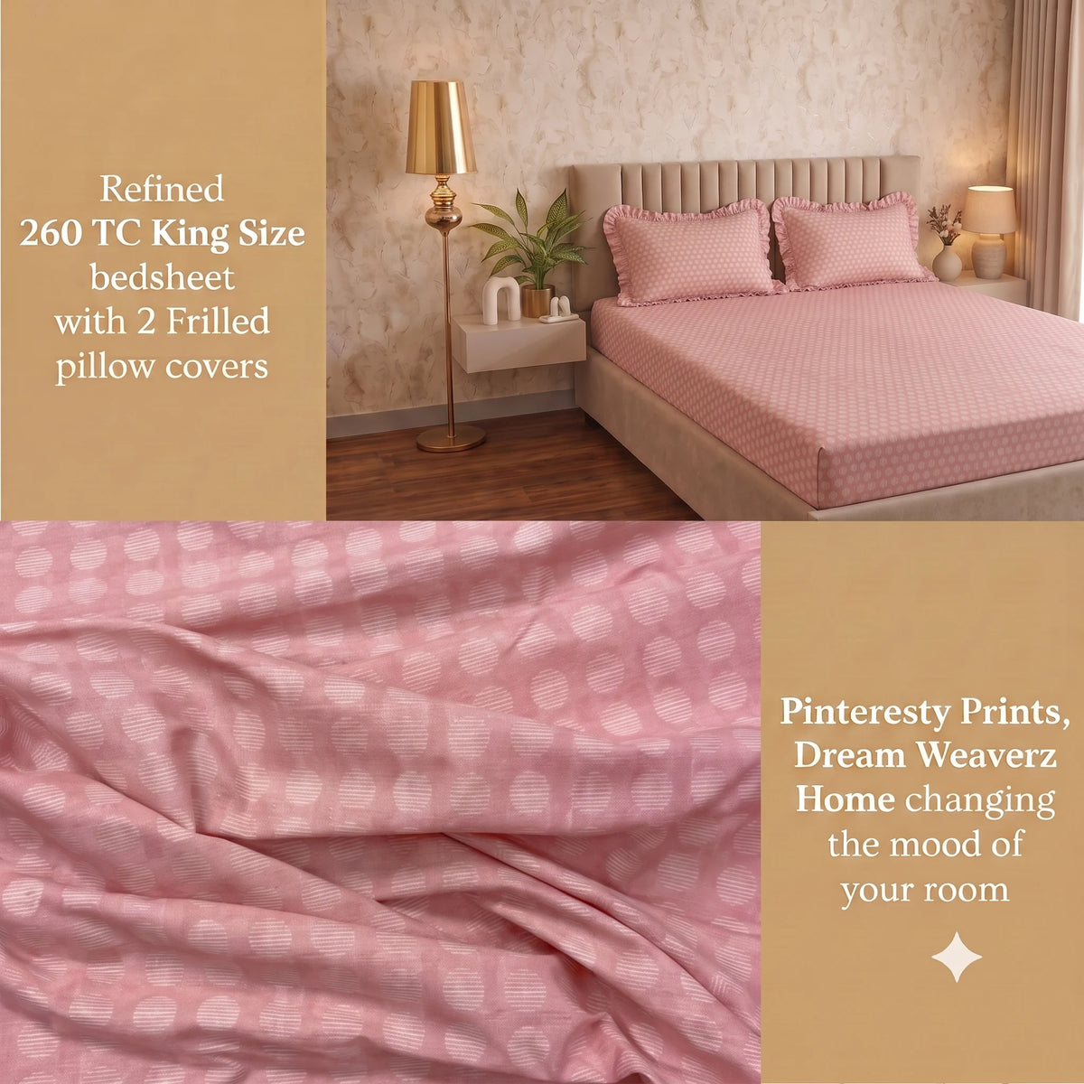 Dream Weaverz Home Polycotton (Fitted) 260TC DoubleSIZE BEDSHEET(Pink)