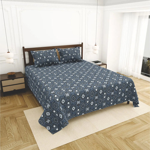 Dream Weaverz Home Cotton King Flat 220 TC Abstract 1 Bedsheet with 2 Pillow Covers (Grey-white)