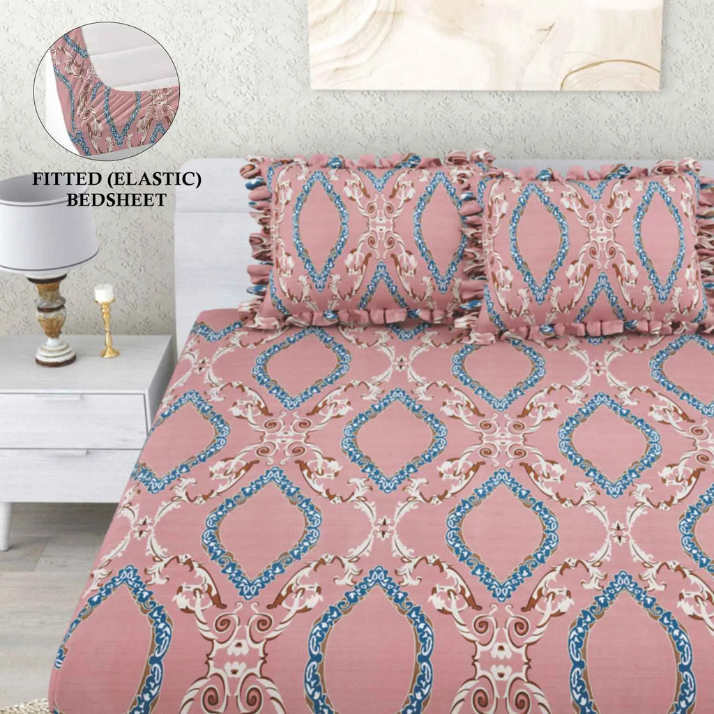 Dream Weaverz Home Polycotton Double Fitted (Elastic) 260 TC Abstract 1 Bedsheet with 2 Pillow Covers (Maroon)