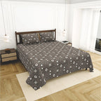 Dream Weaverz Cotton King Flat 220 TC Abstract 1 Bedsheet with 2 Pillow Covers (Grey-brown)