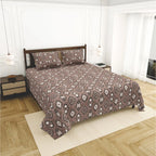 Dream Weaverz Cotton King Flat 220 TC Abstract 1 Bedsheet with 2 Pillow Covers (Brown-white)
