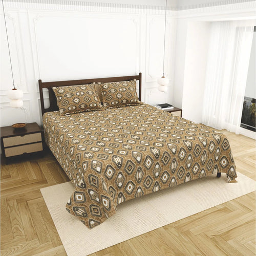 Dream Weaverz Home Cotton King Flat 220 TC Abstract 1 Bedsheet with 2 Pillow Covers (Mustard)