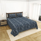 Dream Weaverz Cotton King Flat 220 TC Abstract 1 Bedsheet with 2 Pillow Covers (Deep blue)