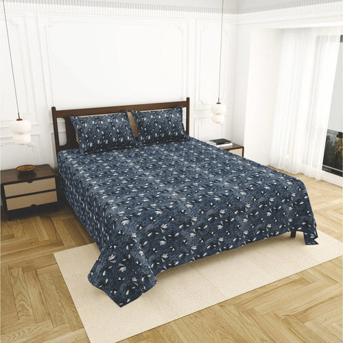 Dream Weaverz Home Cotton King Flat 220 TC Abstract 1 Bedsheet with 2 Pillow Covers (Deep blue)