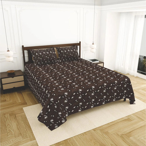 Dream Weaverz Home Cotton King Flat 220 TC Abstract 1 Bedsheet with 2 Pillow Covers (Chocolate brown)